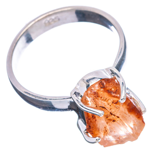 Orange aragonite ring with wide .925 sterling silver band and rough orange crystal