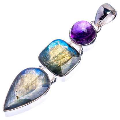 Labradorite, Amethyst 925 Sterling Silver Pendant 2 1/4"