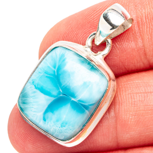 Larimar pendant in .925 sterling silver, rectangular bezel with bright blue stone