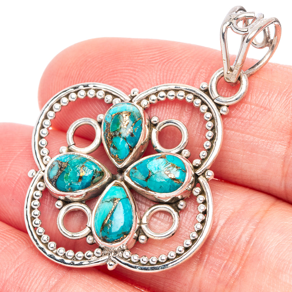 Blue Copper Composite Turquoise Pendant 1 5/8" (925 Sterling Silver) P41102