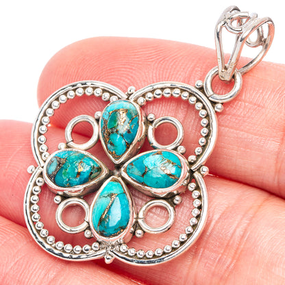 Blue Copper Composite Turquoise Pendant 1 5/8" (925 Sterling Silver) P41102