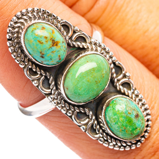 Turquoise oval cabochon ring with three stones, .925 sterling silver setting, size 8