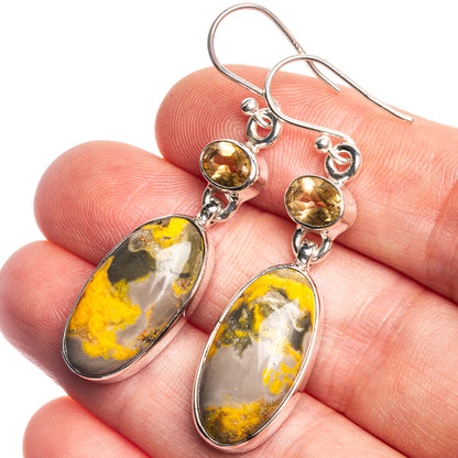 Bumble Bee Jasper, Citrine 925 Sterling Silver Earrings 1 7/8"