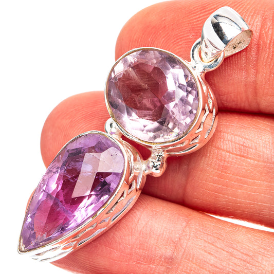 Sterling silver amethyst pendant with faceted oval and pear-cut stones