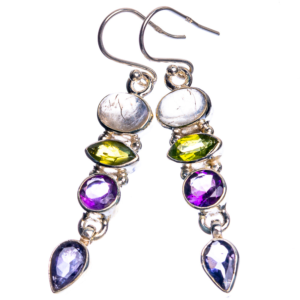 Rainbow Moonstone, Peridot, Amethyst, Tanzanite 925 Sterling Silver Earrings 2"