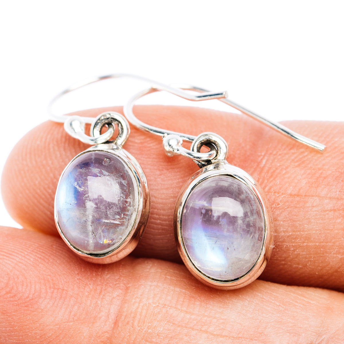 Rainbow Moonstone Earrings 1 1/8" (.925 Sterling Silver)