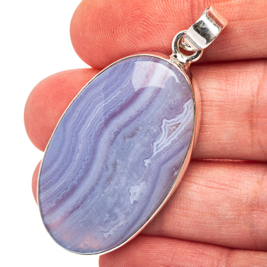 Blue Lace Agate Pendant 1 7/8" (.925 Sterling Silver)