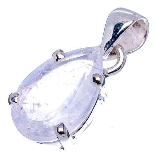 Sterling silver moonstone pendant with faceted pear drop and metal bail, side view
