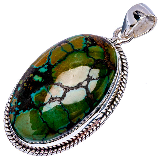 Oval turquoise gemstone pendant, .925 sterling silver bezel and loop bail