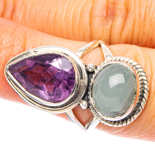 Aquamarine, Amethyst 925 Sterling Silver Ring Size 6 (925 Sterling Silver) R6071