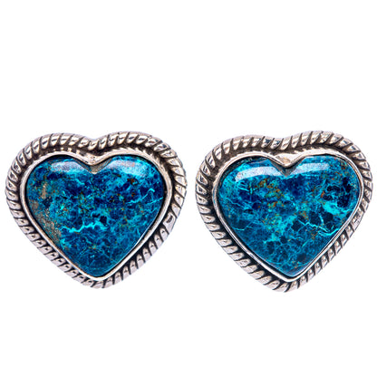 Shattuckite Heart Earrings 5/8" (925 Sterling Silver) E1504