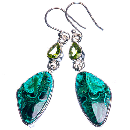 Sterling silver drop earrings with turquoise-green teardrop stones and peridot accents