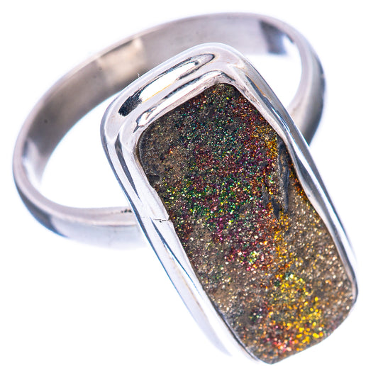 Rare Spectro Pyrite Rainbow Druzy Ring Size 6.75 (925 Sterling Silver) R1650