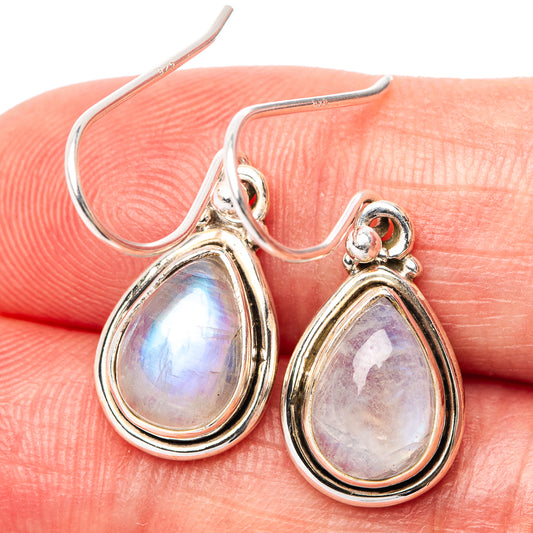 Rainbow moonstone teardrop earrings in .925 sterling silver, opalescent finish
