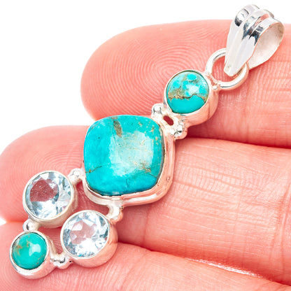 Rare Kingman Turquoise, Blue Topaz Pendant 1 3/4" (925 Sterling Silver) P41119