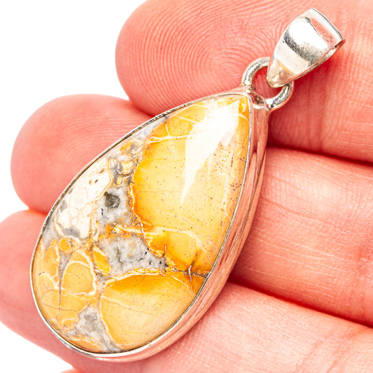 Jasper teardrop pendant, .925 sterling silver, yellow-brown stone