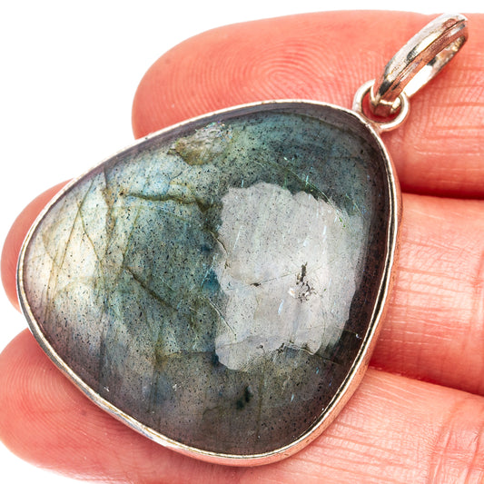 Silver-plated labradorite pendant with teardrop gemstone and top bail loop