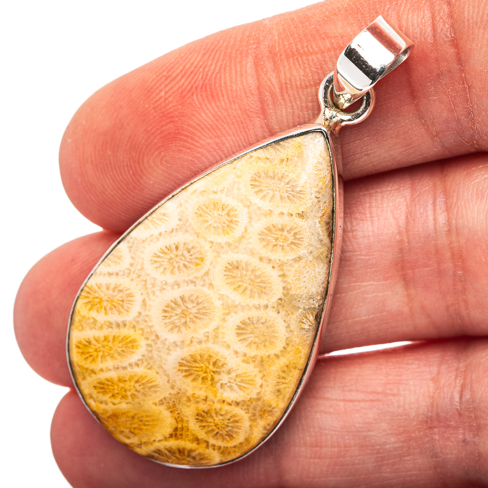 Fossil Coral Pendant 1 7/8" (.925 Sterling Silver)
