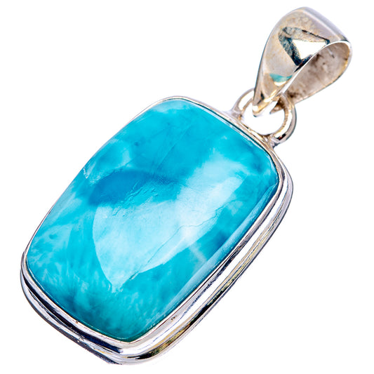 Oval larimar pendant in .925 sterling silver, raised bezel around blue stone