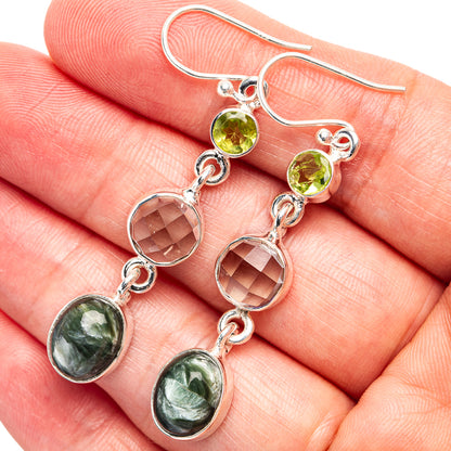 Premium Seraphinite, Green Amethyst, Peridot Earrings 2 1/8" (.925 Sterling Silver)