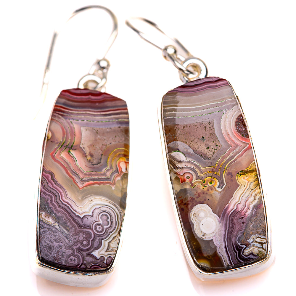 Crazy Lace Agate Earrings 1 1/2" (925 Sterling Silver) EARR432130