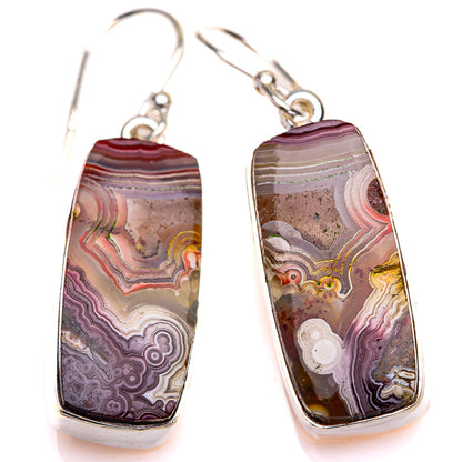 Crazy Lace Agate Earrings 1 1/2" (925 Sterling Silver) EARR432130