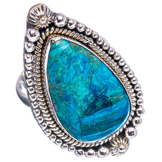 Sterling silver teardrop opal ring with rope and bead detailing, blue-green stone