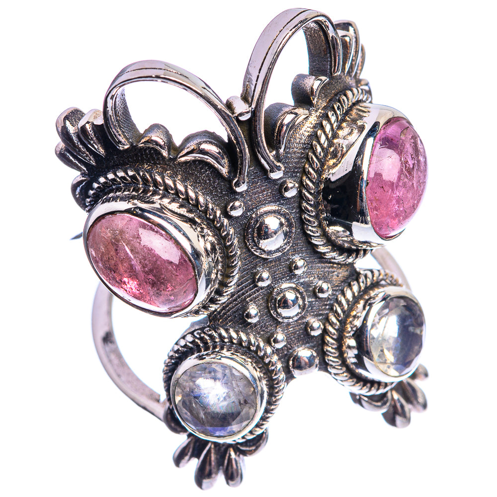 Large Pink Tourmaline, White Quartz 925 Sterling Silver Ring Size 6.75