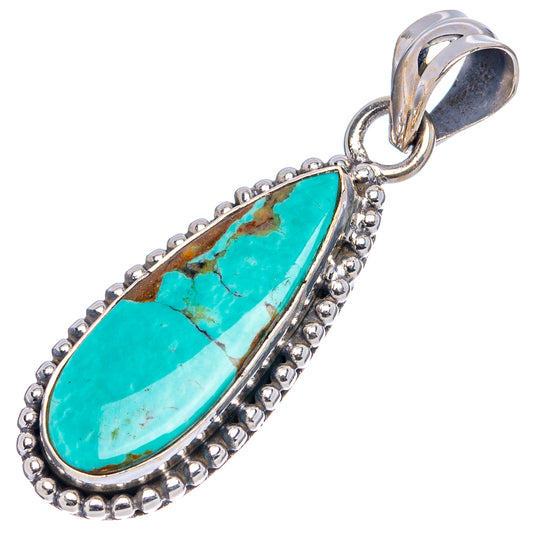 925 sterling silver turquoise teardrop pendant with beaded oval bezel and top loop