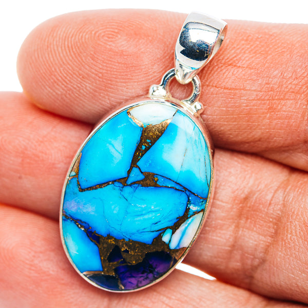Ice Blue Dahlia Mohave Turquoise Pendant 1 1/2" (.925 Sterling Silver)