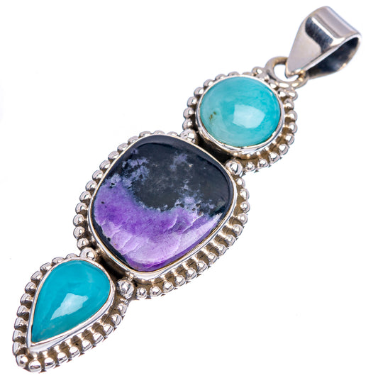 .925 sterling silver pendant with oval sugilite and larimar stones, beaded borders