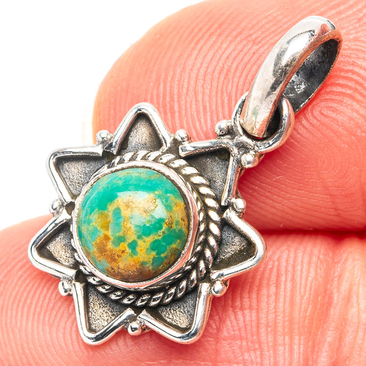 Sterling silver dainty pendant with round green variscite cabochon in starburst setting