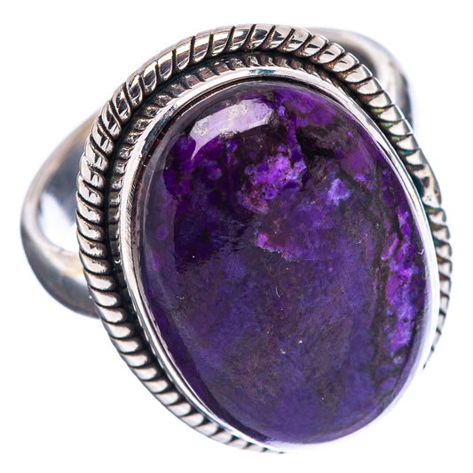 Purple oval gemstone ring in polished .925 sterling silver with rope-edged setting