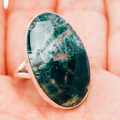Premium Green Moss Agate Ring Size 6.75 (.925 Sterling Silver)