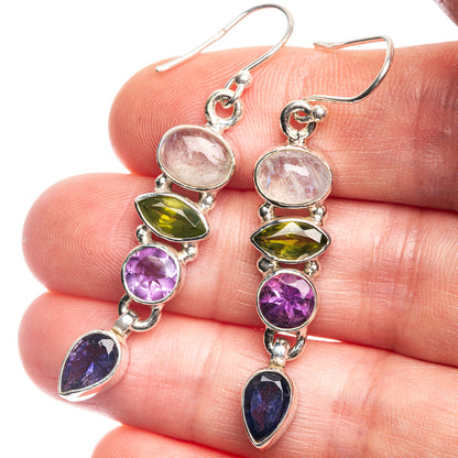 Rainbow Moonstone, Peridot, Amethyst, Tanzanite Earrings 2" (925 Sterling Silver) E432587
