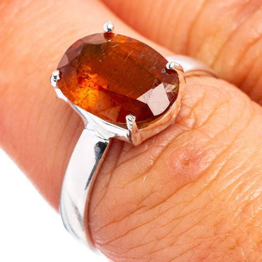 Orange gemstone kyanite ring in .925 sterling silver, oval cut with prong setting