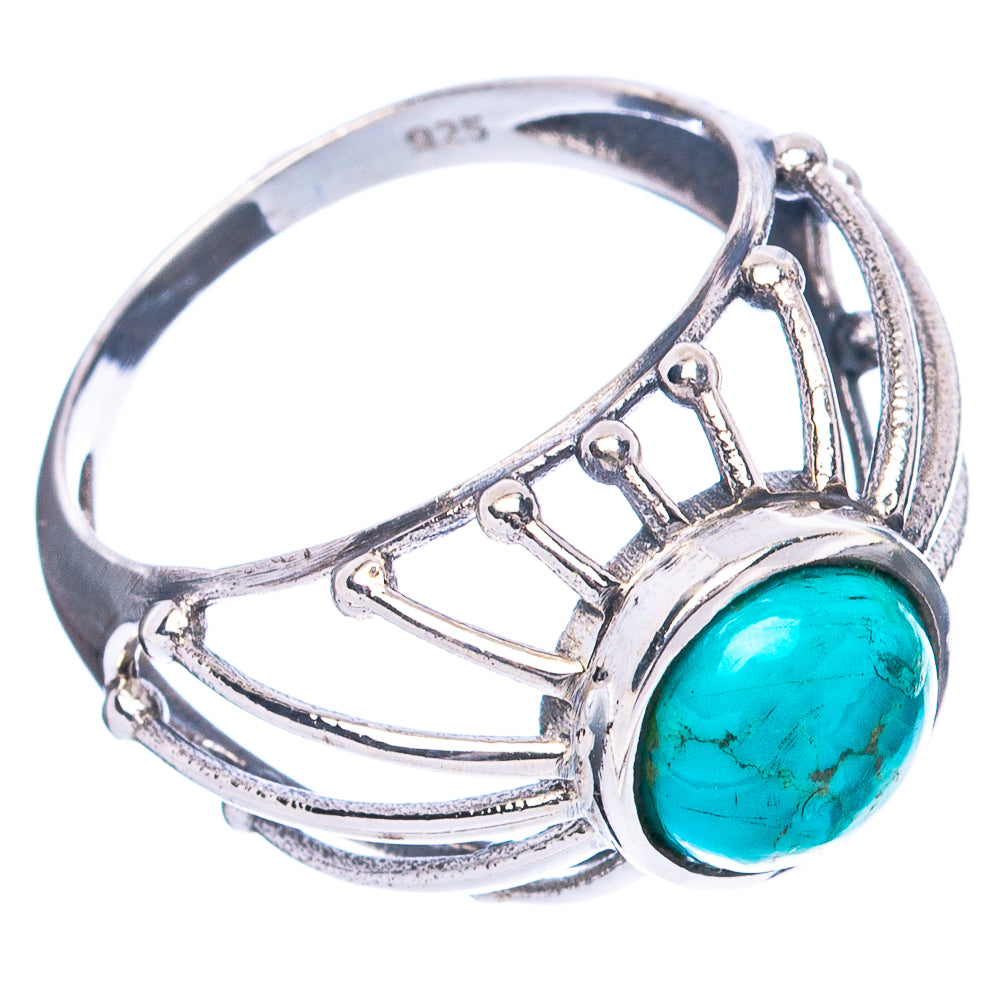 925 sterling silver turquoise cabochon ring with open lattice and bezel prongs