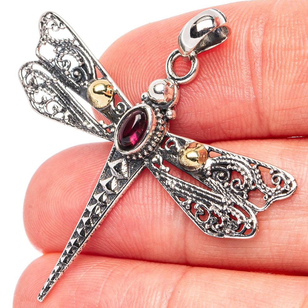 Dainty Garnet Dragonfly Pendant 1 1/2" (925 Sterling Silver) P45328