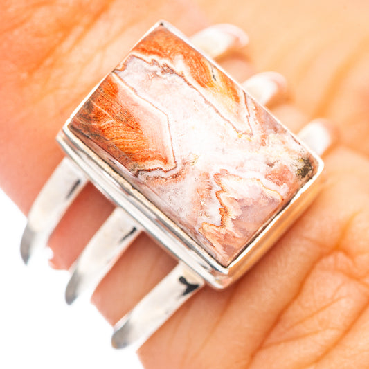 Rosetta jasper sterling silver ring with rectangular orange-and-cream stone bezel