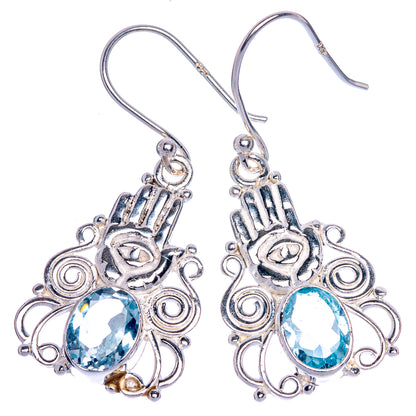 Blue Topaz Hand Eye Earrings 1 1/2" (925 Sterling Silver) E1069