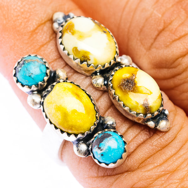 Southwestern Style Palomino Turquoise, White Water Turquoise Ring Size 7 Adjustable (.925 Sterling Silver)