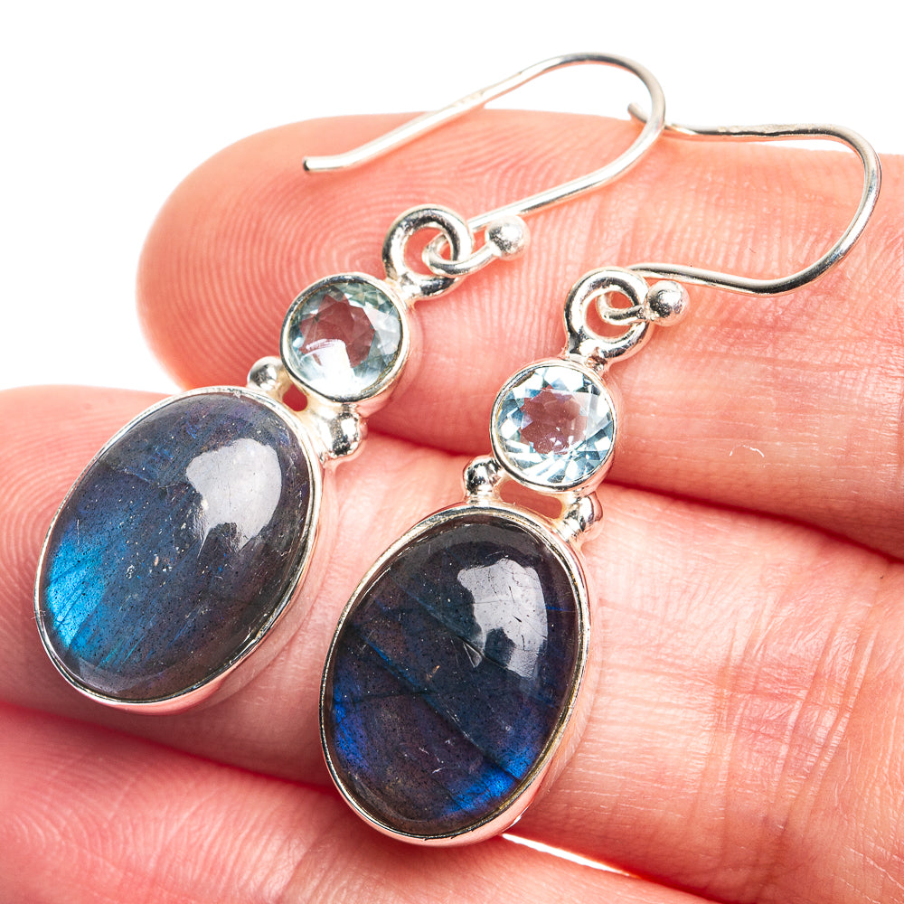 Labradorite, Blue Topaz Earrings 1 1/2" (925 Sterling Silver) E432704