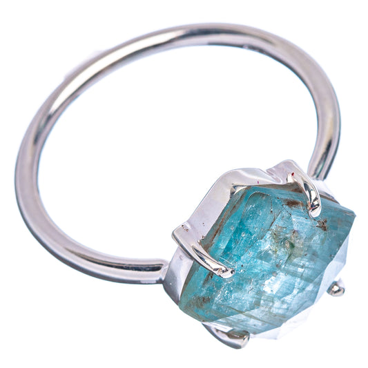 Sterling silver aquamarine ring, large faceted square stone and open shank, size 8