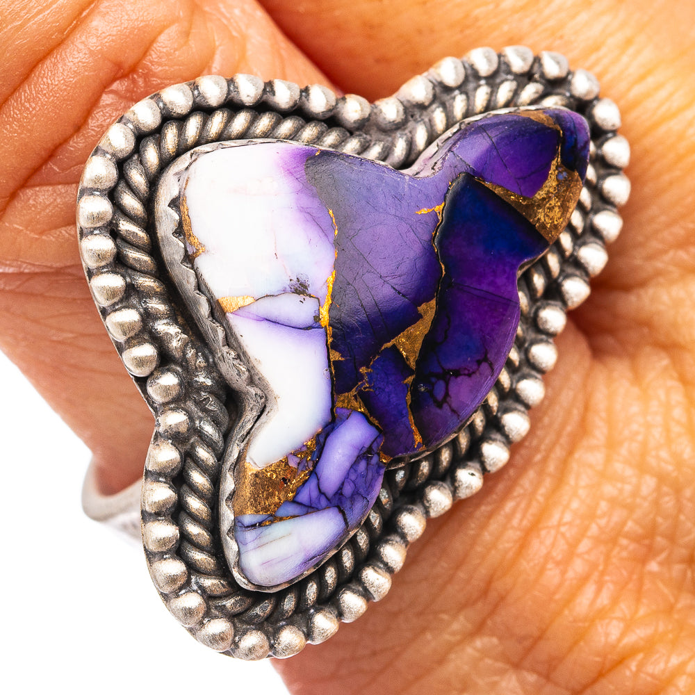 Exclusive Southwestern Style Purple Dahlia Turquoise Ring Size 10 Adjustable (.925 Sterling Silver)