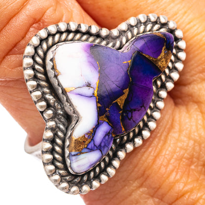 Exclusive Southwestern Style Purple Dahlia Turquoise Ring Size 10 Adjustable (.925 Sterling Silver)