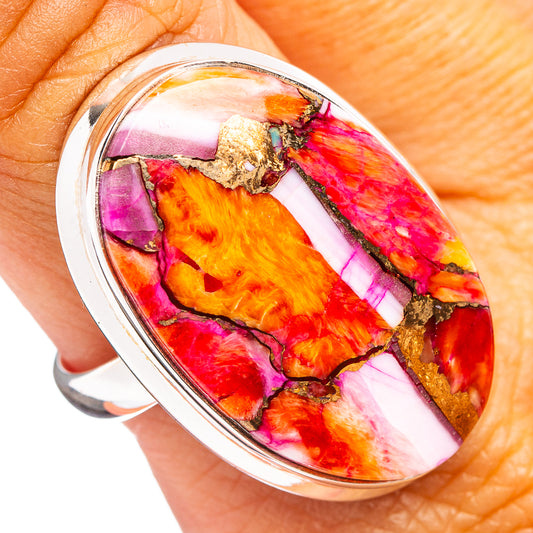 Silver oval statement ring with vibrant multicolor resin inlay and marbled accents