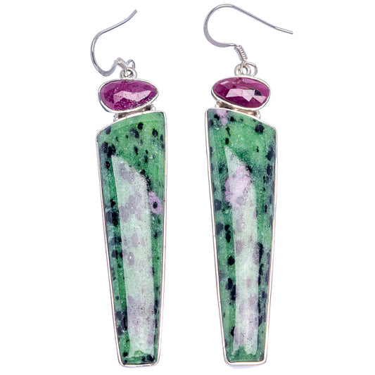 Signature Ruby Zoisite, Ruby Earrings 3 1/8" (.925 Sterling Silver)