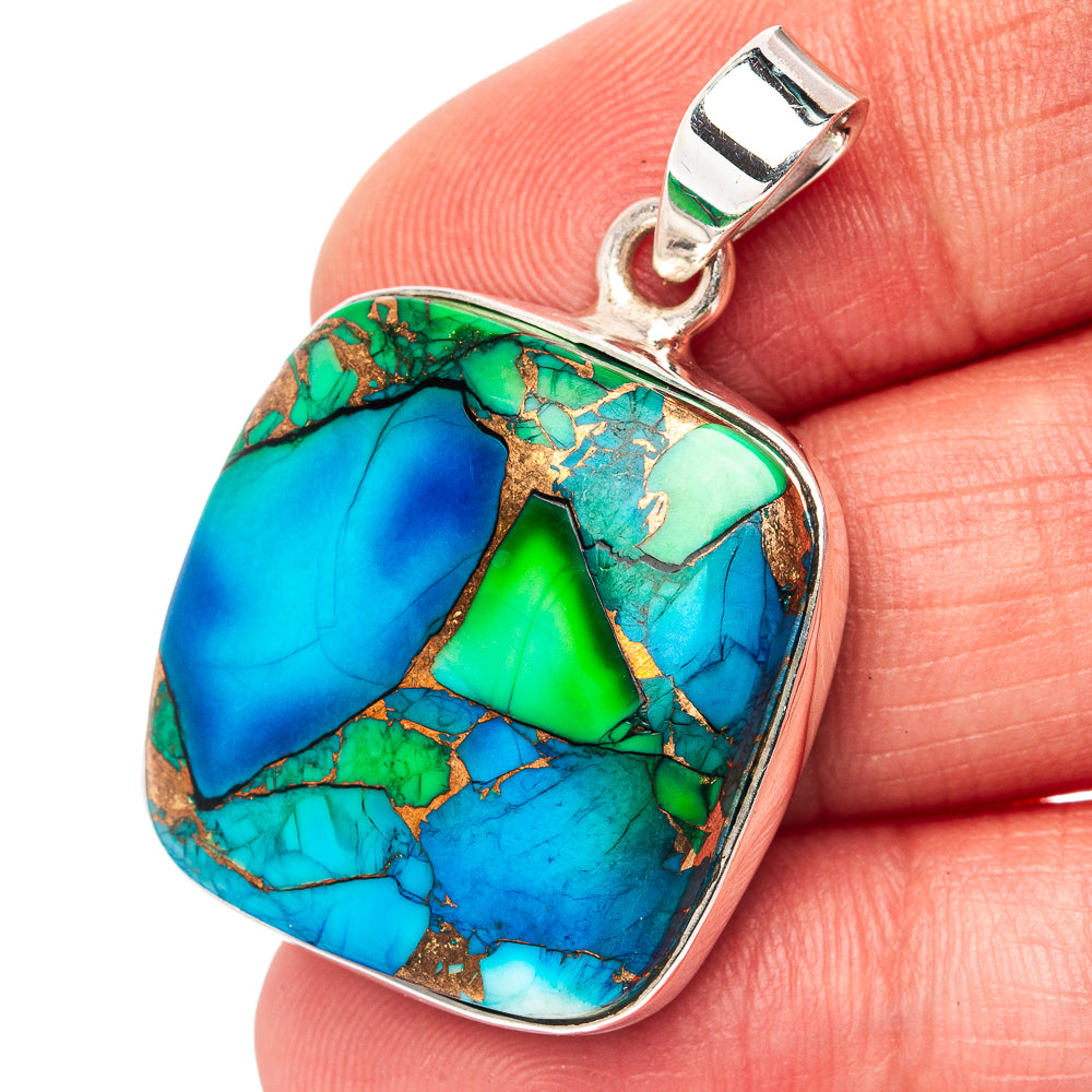Premium Peacock Dahlia Turquoise Pendant 1 3/8" (.925 Sterling Silver)
