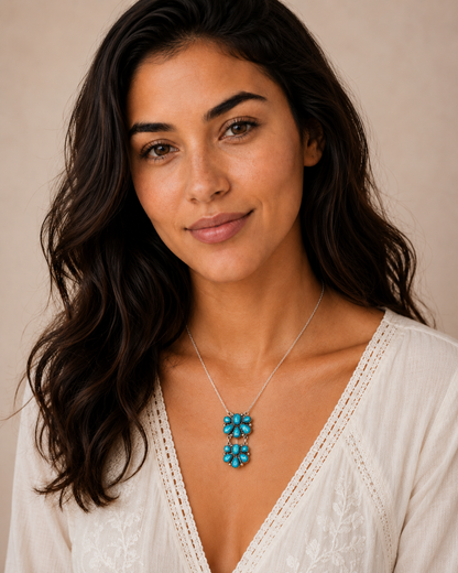 Southwestern Style White Water Turquoise Necklace 16 to 18" (.925 Sterling Silver)