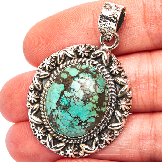 Exclusive Southwestern Style Hubei Turquoise Pendant 1 3/4" (.925 Sterling Silver)